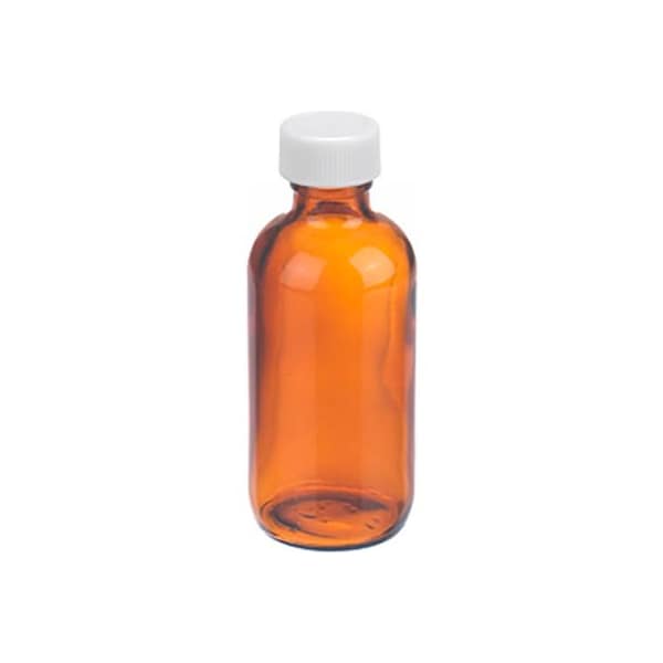 Cp Lab Safety. Wheaton 2 oz Amber Glass Boston Round Bottles, PP Caps, PTFE Liner, Case of 24 W216843 - main